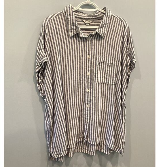 Orvis Women Linen Button Up Shirt Plus Size XXL Blue White Stripe Nautical Beach - Picture 1 of 9